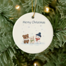 Three Cute Cartoon Bears in Snow