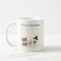 Three Cute Cartoon Bears in Snow