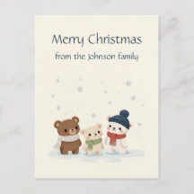 Three Cute Cartoon Bears in Snow