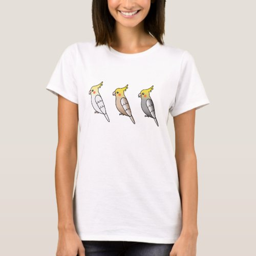 Three Cute Cartoon Cockatiel Parrot Birds T_Shirt