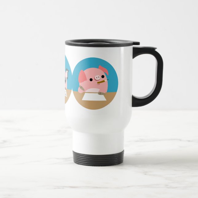 Three Cute Cartoon Piglets at Study Commuter Mug (Right)