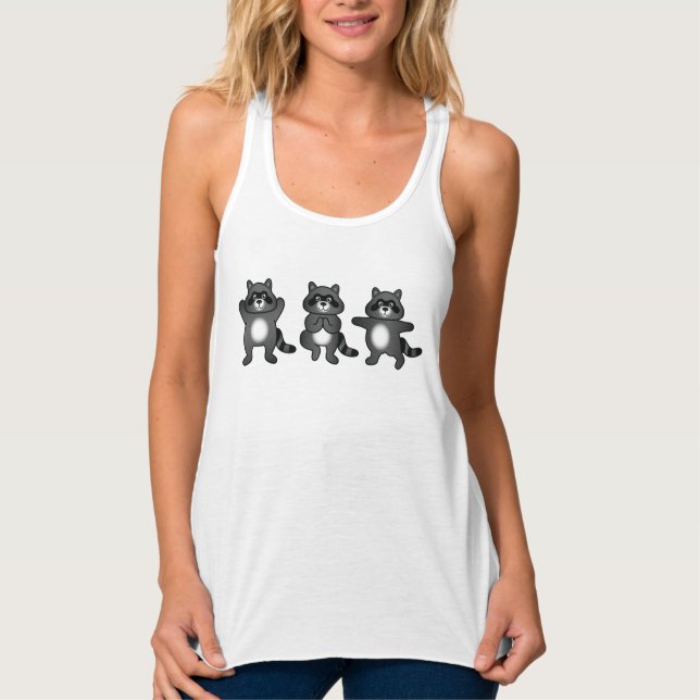Three Cute Cartoon Yoga Raccoons Tank Top (Front)