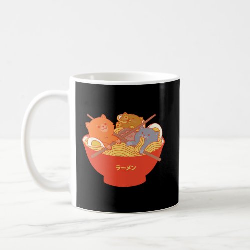 Three Cute Cat Eating Ramen In A Bowl Coffee Mug