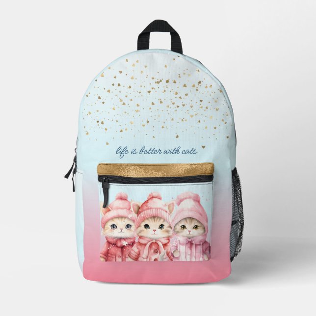 Three Cute Cats Customazible Girl Backpack (Front)