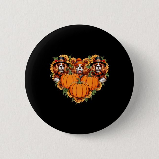 Three Cute Cavalier King Charles Spaniels Thanksgi Button (Front)