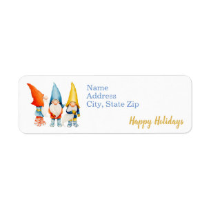 Three Cute Christmas Elves, Happy Holidays Label