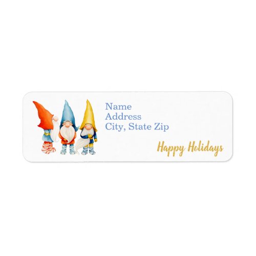 Three Cute Christmas Elves Happy Holidays Label