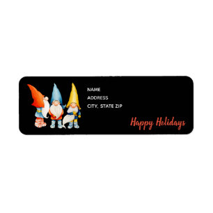 Three Cute Christmas Elves, Happy Holidays Label
