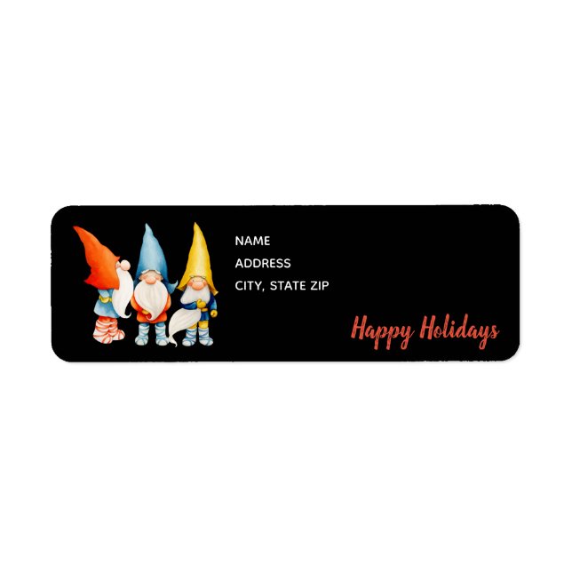 Three Cute Christmas Elves, Happy Holidays Label (Front)