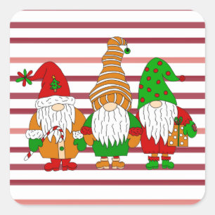 Three cute Christmas Gnomes Festive Holiday  Square Sticker
