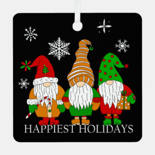 Three Cute Christmas Gnomes Personalized Holiday Metal Ornament