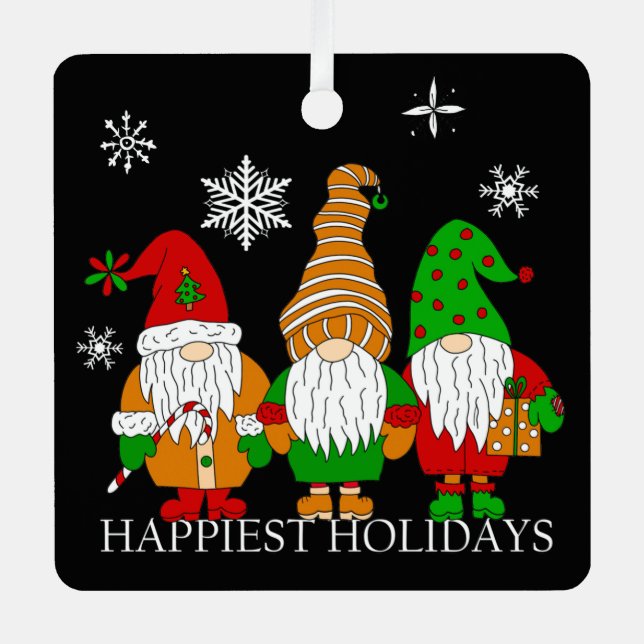 Three Cute Christmas Gnomes Personalized Holiday  Metal Ornament (Front)