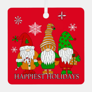Three Cute Christmas Gnomes Personalized Holiday Metal Ornament