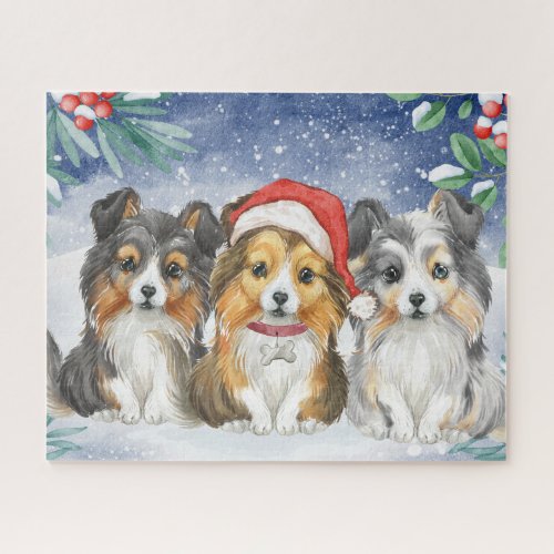 Three Cute Christmas Shelties in the Snow Jigsaw Puzzle