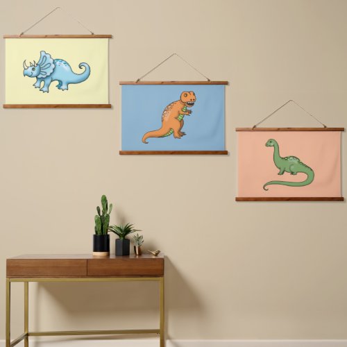 Three Cute Dinosaurs Illustrations Colorful Hanging Tapestry