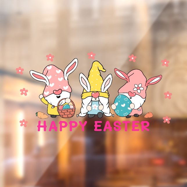 Three Cute Easter Bunny Gnome with Rabbit Ears Window Cling (Sheet 2)