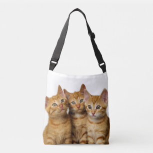 Three Cute Ginger Cat Kittens Friends Head Photo - Crossbody Bag