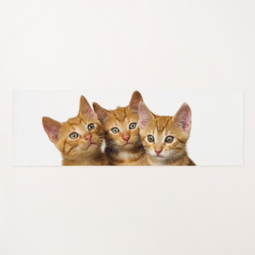 Three Cute Ginger Cat Kittens Friends Head Photo _ Yoga Mat