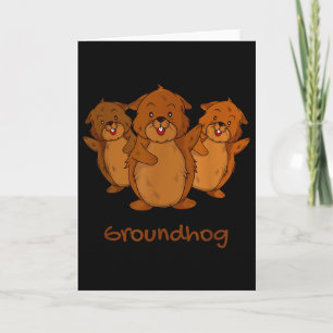 Three Cute Groundhogs Funny Woodchuck &amp; Ground Card