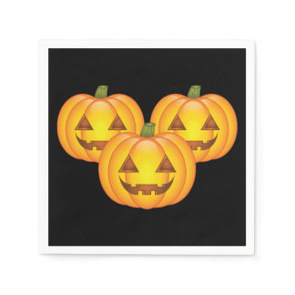 Three Cute Halloween Jack O’Lantern Pumpkins Paper Napkins