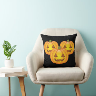 Three Cute Halloween Jack O’Lantern Pumpkins Throw Pillow