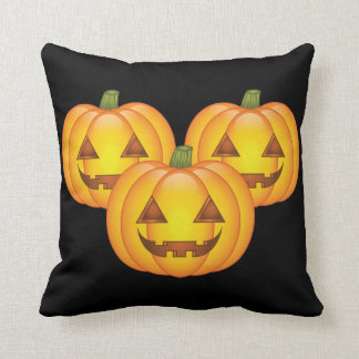 Three Cute Halloween Jack O’Lantern Pumpkins Throw Pillow