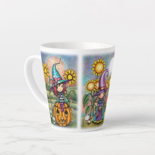 Three Cute Halloween Witches by Molly Harrison Latte Mug