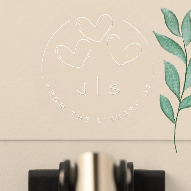 Three Cute Hearts Custom Initials Library Book Embosser (Creator Uploaded)