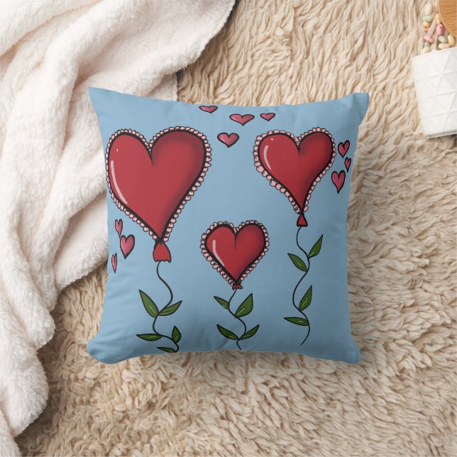 Three Cute Hearts Throw Pillow (Blanket)