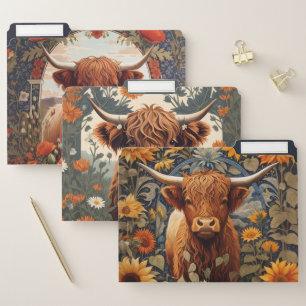 Three Cute Highland Cows William Morris Inspired  File Folder