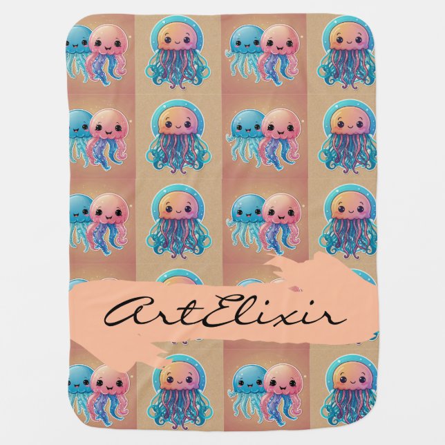 Three Cute Kawaii Jellyfish Baby Blanket (Front)