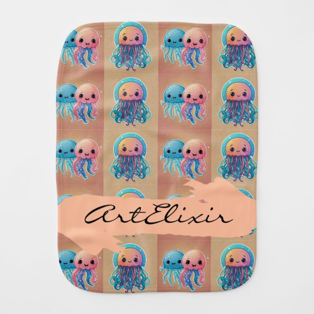 Three Cute Kawaii Jellyfish Baby Burp Cloth (Front)