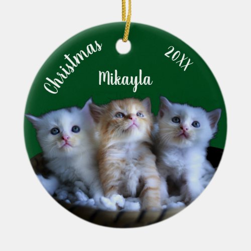 Three Cute Kittens Christmas   Ceramic Ornament