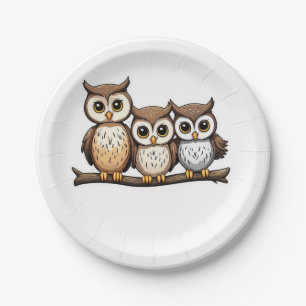 Three Cute Little Owl Paper Plates