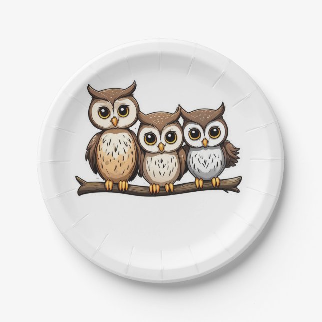 Three Cute Little Owl Paper Plates (Front)