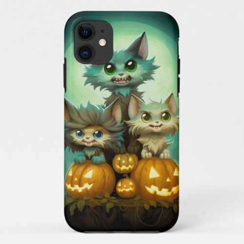 Three cute little wolf cubs are celebrating Hallow iPhone 11 Case