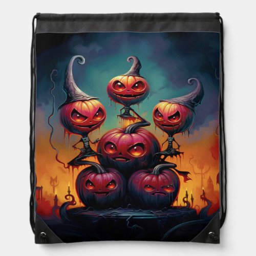 Three cute little wolf cubs are celebrating Hallow Drawstring Bag