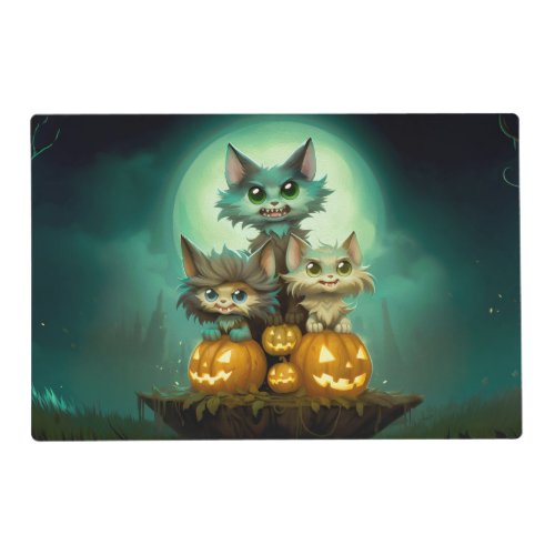 Three cute little wolf cubs are celebrating Hallow Placemat