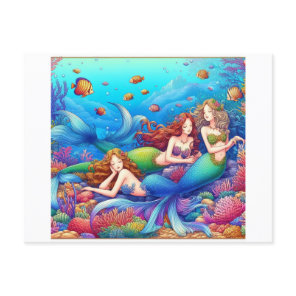 Three Cute  Mermaid Playing Together Postcard