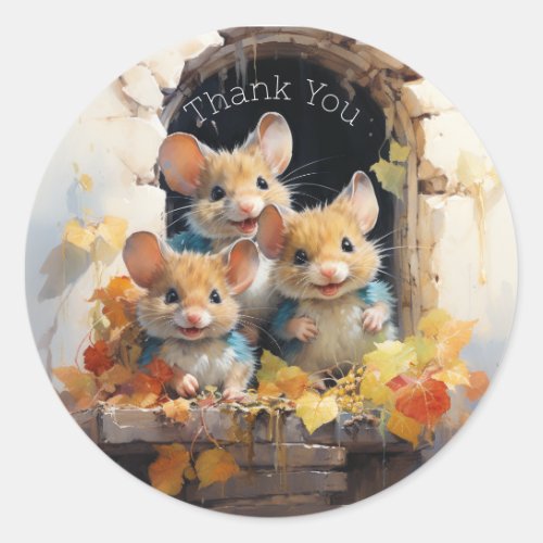 Three Cute Mice Wearing Blue Sweaters Classic Round Sticker