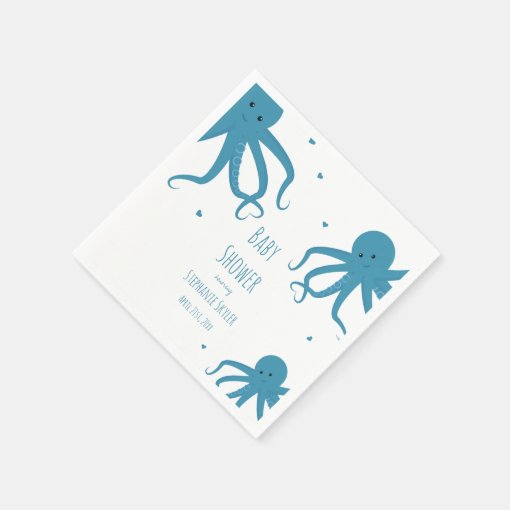 Three Cute Octopuses Heart Blue Baby Shower Napkins Zazzle