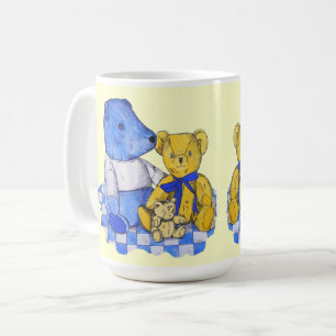 three cute old teddy bears coffee mug