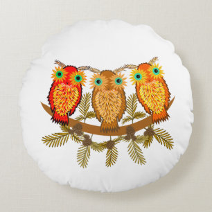 Three cute owls round pillow