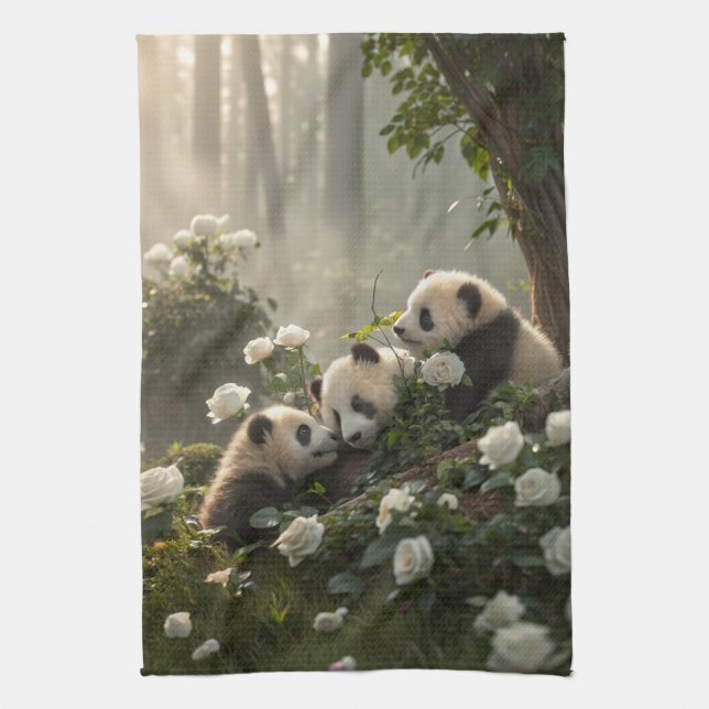Three Cute Pandas Kitchen Towel (Vertical)