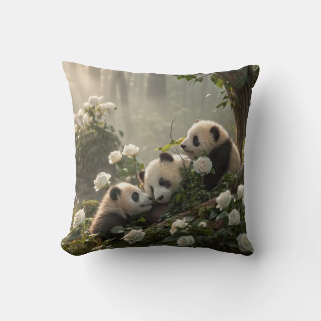 Three Cute Pandas Throw Pillow (Front)