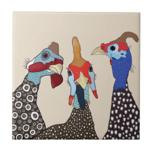 Three Cute Patterned Guinea Fowl Birds Ceramic Tile