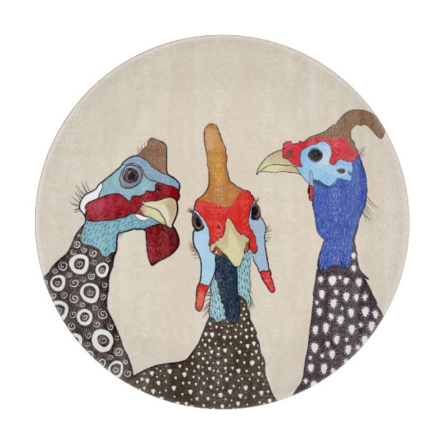 Three Cute Patterned Guinea Fowl Birds Cutting Board (Front)