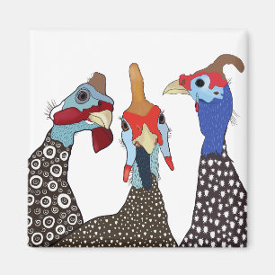 Three Cute Patterned Guinea Fowl Birds Magnet
