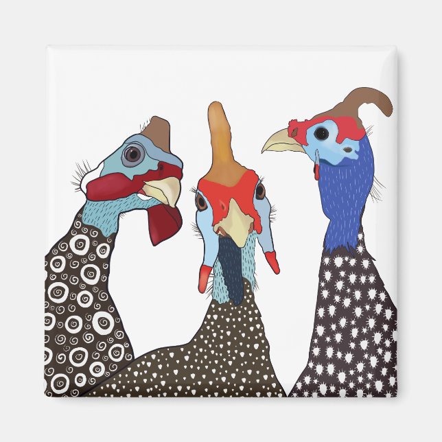 Three Cute Patterned Guinea Fowl Birds Magnet (Front)