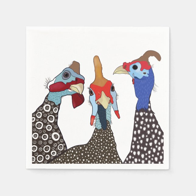 Three Cute Patterned Guinea Fowl Birds Napkins (Front)